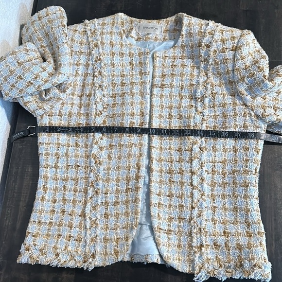 Brighton Paris Blue & Tan Tweed Boucle Blazer Hook Eye Closure Size 44(European) - Picture 7 of 8